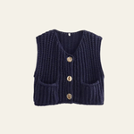Velira Womens Knitwear Tamsiai Mėlyna / S Amelie Storos Megztinis Su Mygtukais