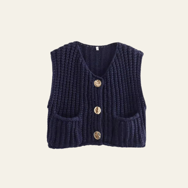Velira Womens Knitwear Tamsiai Mėlyna / S Amelie Storos Megztinis Su Mygtukais