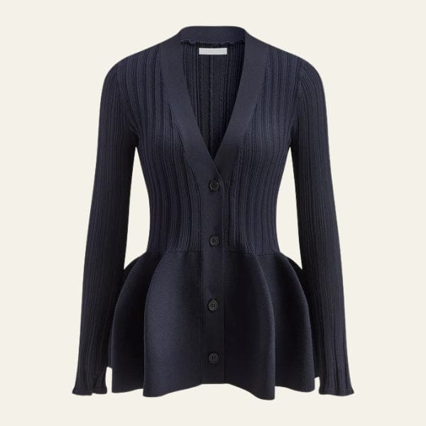 Velira Womens Knitwear Tamsiai Mėlyna / S Roma Peplum Ribboto Megztinio Kardiganas