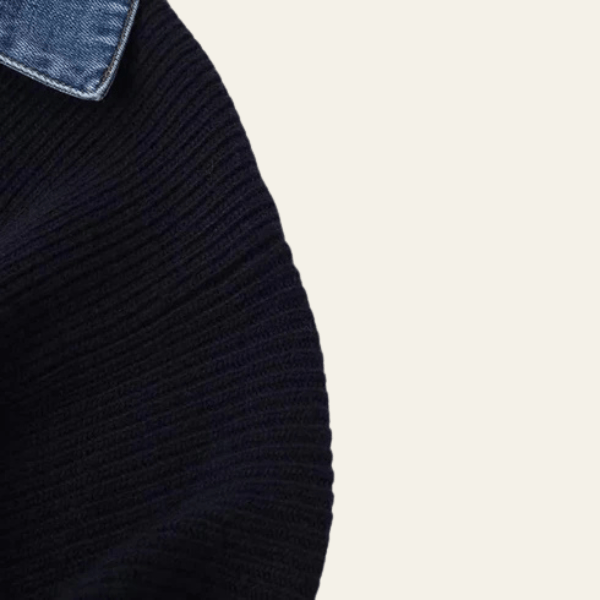 Velira Womens Knitwear Tamsiai mėlyna / Vienas dydis Marenya moterų megztinis su džinsiniu apvadu