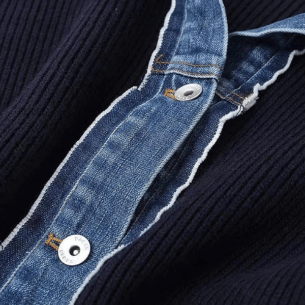 Velira Womens Knitwear Tamsiai mėlyna / Vienas dydis Marenya moterų megztinis su džinsiniu apvadu