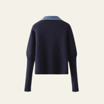 Velira Womens Knitwear Tamsiai mėlyna / Vienas dydis Marenya moterų megztinis su džinsiniu apvadu
