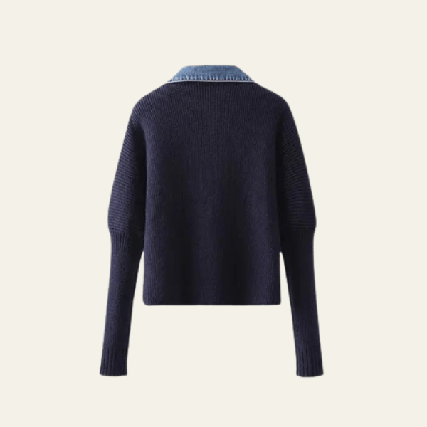 Velira Womens Knitwear Tamsiai mėlyna / Vienas dydis Marenya moterų megztinis su džinsiniu apvadu