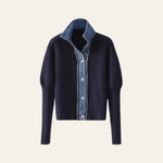 Velira Womens Knitwear Tamsiai mėlyna / Vienas dydis Marenya moterų megztinis su džinsiniu apvadu