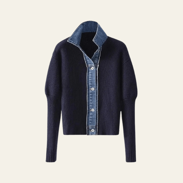 Velira Womens Knitwear Tamsiai mėlyna / Vienas dydis Marenya moterų megztinis su džinsiniu apvadu