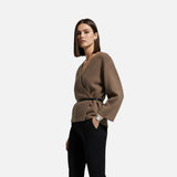 Velira Womens Knitwear Vienos diržo apvyniojimo švarkas