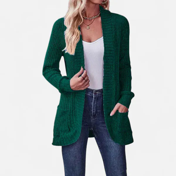 Velira Womens Knitwear Žalia / S Sonoma Ribbled Kišeninis Kardiganas