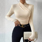 Velira Womens Tops Abrikosinė / S Capri Wrap-Neck Ruched Long Sleeve Top