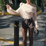 Velira Womens Tops Alencia vieno peties drapiruota šifono bluzonė