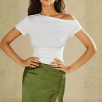 Velira Womens Tops Amalfi asimetrinė raukšlėta palaidinė