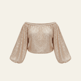 Velira Womens Tops Aukso / XS Celviera Blizgučių Off-Shoulder Bluzonas