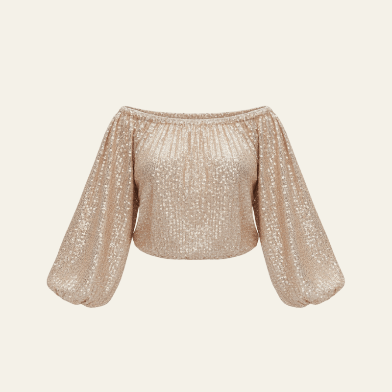 Velira Womens Tops Aukso / XS Celviera Blizgučių Off-Shoulder Bluzonas