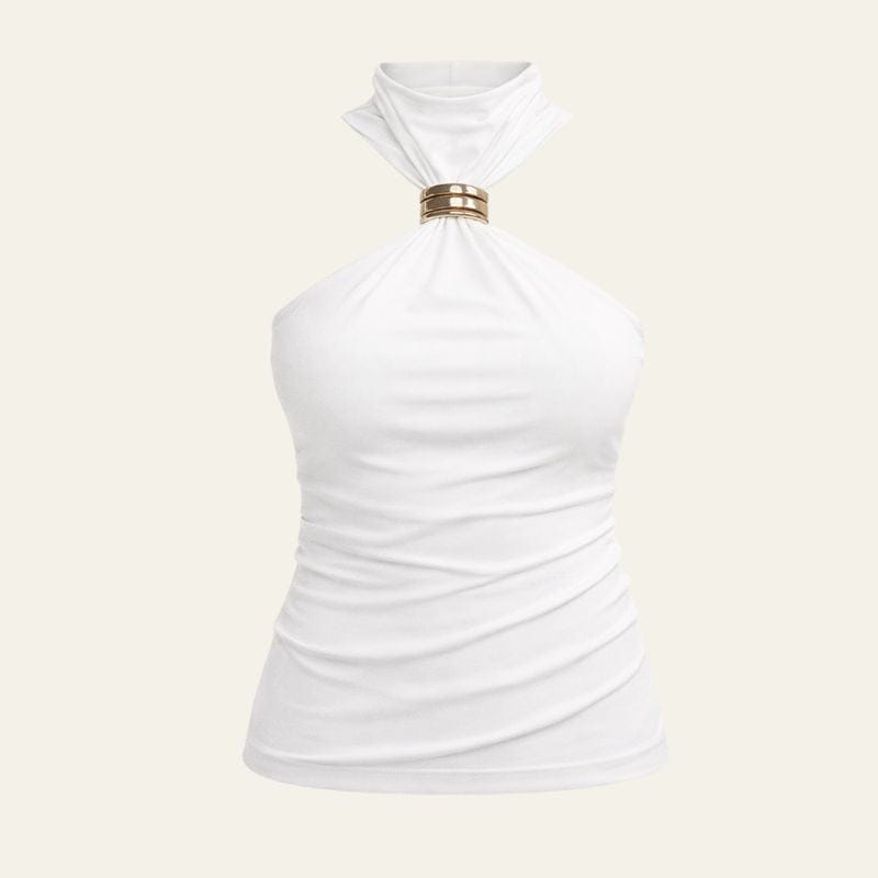 Velira Womens Tops Aurélie Aukštos Kaklo Halterio Marškiniai su Auksiniu Akcentu