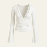 Velira Womens Tops Balta / S Veronos nėrinių trumpas viršus