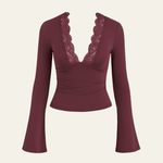 Velira Womens Tops Bordo / S Veronos nėrinių trumpas viršus