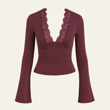 Velira Womens Tops Bordo / S Veronos nėrinių trumpas viršus