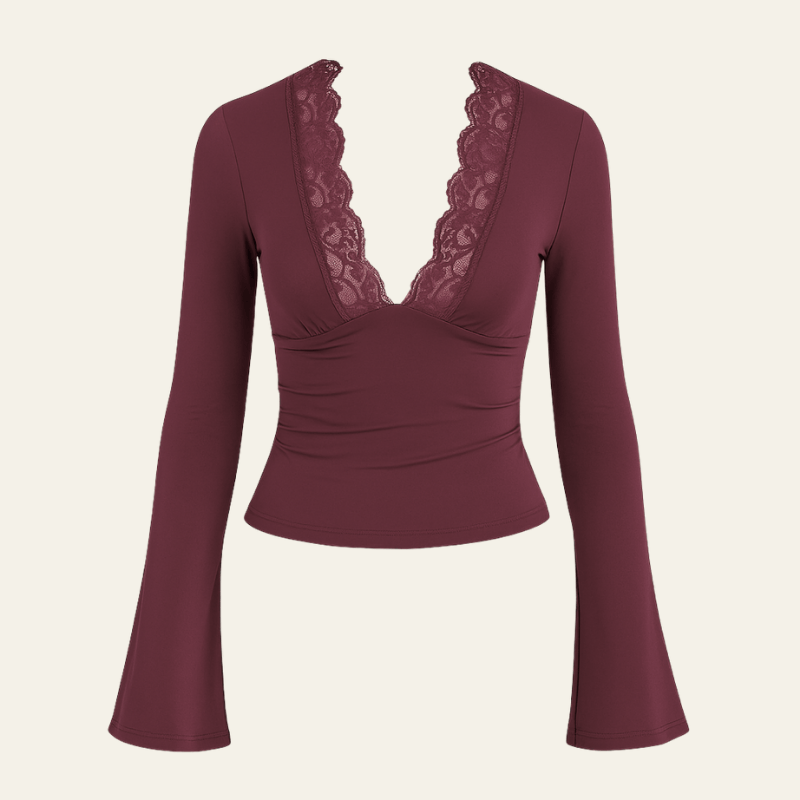 Velira Womens Tops Bordo / S Veronos nėrinių trumpas viršus