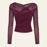 Velira Womens Tops Burgundijos / S Veronos tinklinis apklotinis viršus