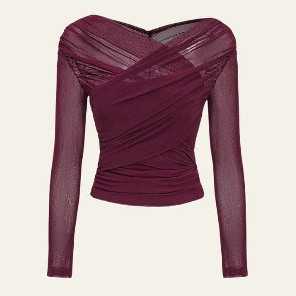 Velira Womens Tops Burgundijos / S Veronos tinklinis apklotinis viršus