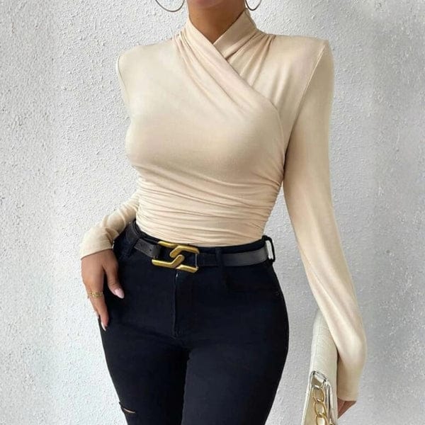 Velira Womens Tops Capri Wrap-Neck Ruched Long Sleeve Top