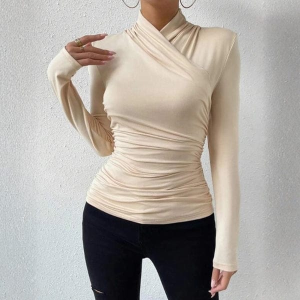 Velira Womens Tops Capri Wrap-Neck Ruched Long Sleeve Top