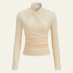 Velira Womens Tops Capri Wrap-Neck Ruched Long Sleeve Top