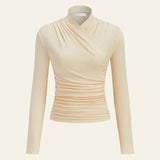Velira Womens Tops Capri Wrap-Neck Ruched Long Sleeve Top