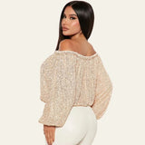 Velira Womens Tops Celviera Blizgučių Off-Shoulder Bluzonas