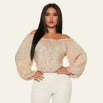 Velira Womens Tops Celviera Blizgučių Off-Shoulder Bluzonas