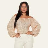 Velira Womens Tops Celviera Blizgučių Off-Shoulder Bluzonas