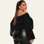 Velira Womens Tops Celviera Blizgučių Off-Shoulder Bluzonas