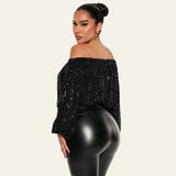 Velira Womens Tops Celviera Blizgučių Off-Shoulder Bluzonas