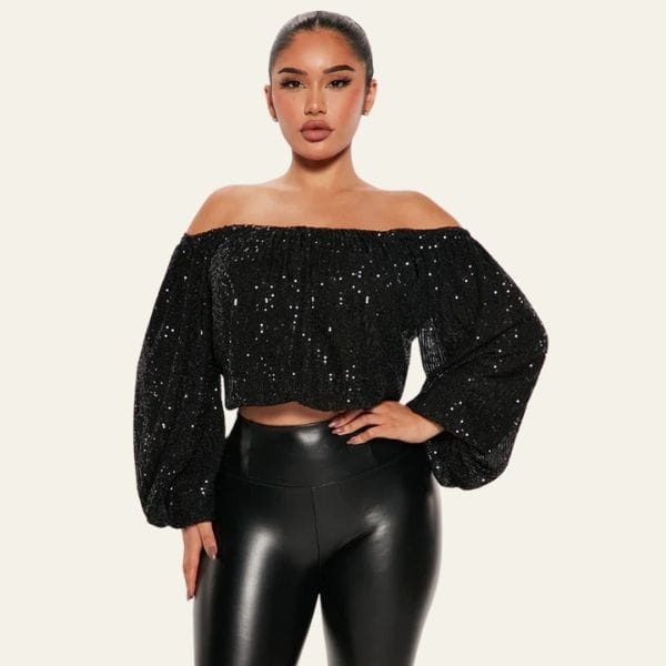 Velira Womens Tops Celviera Blizgučių Off-Shoulder Bluzonas