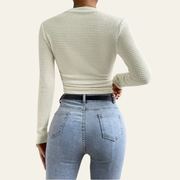 Velira Womens Tops Delancey tekstūruotas ilgomis rankovėmis prigludęs viršus