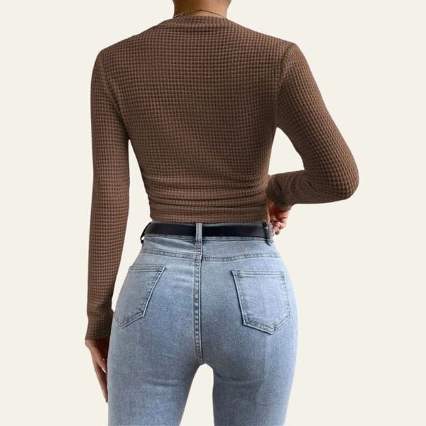 Velira Womens Tops Delancey tekstūruotas ilgomis rankovėmis prigludęs viršus