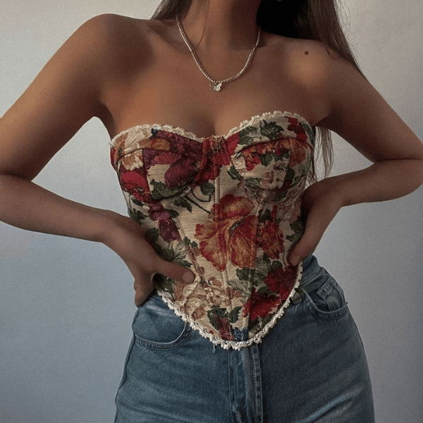 Velira Womens Tops Fiore Vintage Gėlių Korsetas