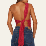 Velira Womens Tops Gražus vieno peties nėrinių topas