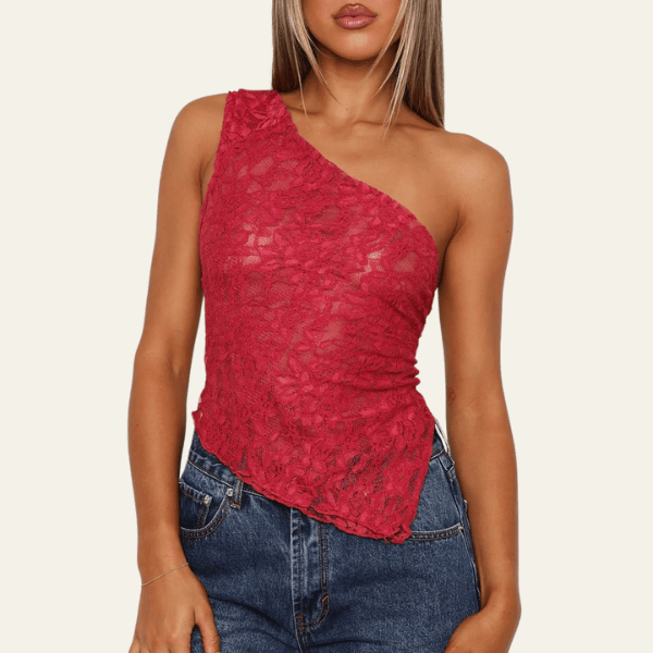 Velira Womens Tops Gražus vieno peties nėrinių topas