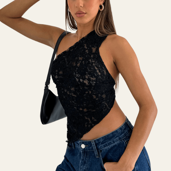Velira Womens Tops Gražus vieno peties nėrinių topas