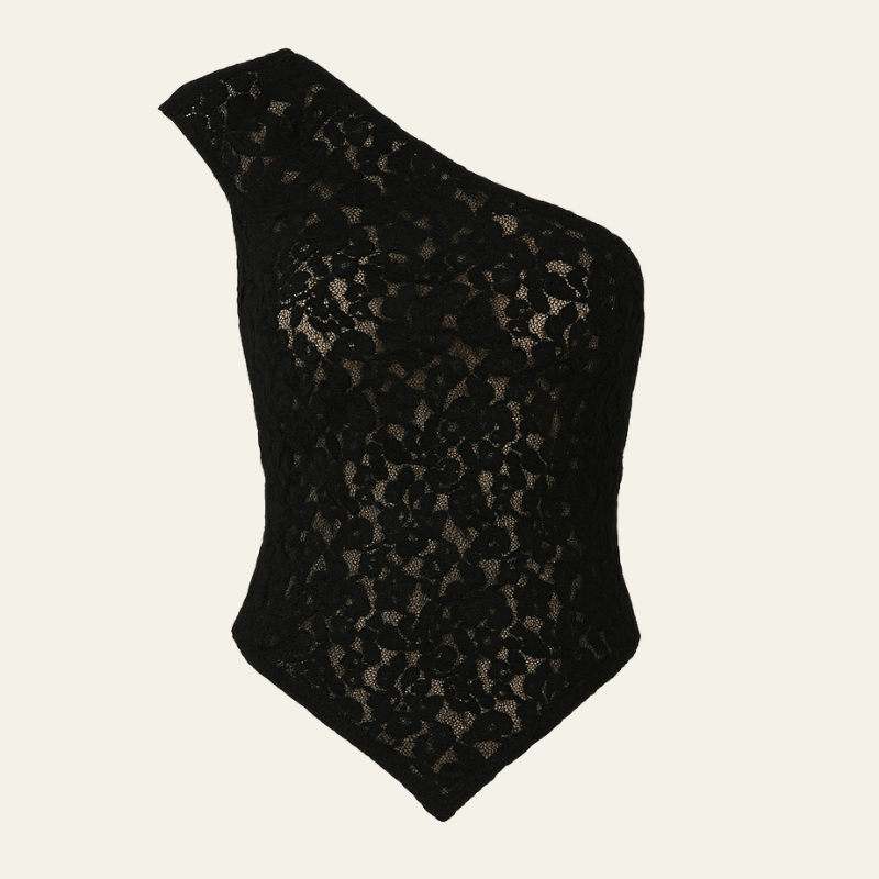 Velira Womens Tops Juoda / S Gražus vieno peties nėrinių topas