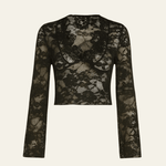 Velira Womens Tops Juoda / S Santorini nėrinių permatomas marškinėliai