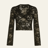 Velira Womens Tops Juoda / S Santorini nėrinių permatomas marškinėliai
