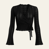 Velira Womens Tops Juoda / S Valensijos nėriniuotas apklotas viršus