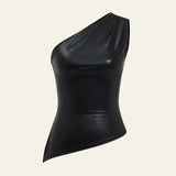 Velira Womens Tops Juoda / S Verona Asimetrinė Odos Viršutinė