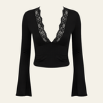 Velira Womens Tops Juoda / S Veronos nėrinių trumpas viršus
