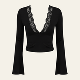 Velira Womens Tops Juoda / S Veronos nėrinių trumpas viršus