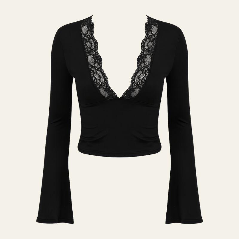 Velira Womens Tops Juoda / S Veronos nėrinių trumpas viršus