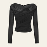 Velira Womens Tops Juoda / S Veronos tinklinis apklotinis viršus