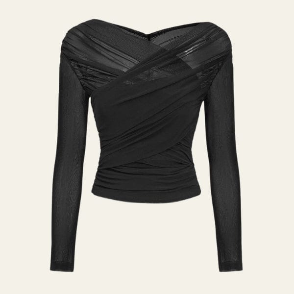Velira Womens Tops Juoda / S Veronos tinklinis apklotinis viršus