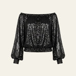 Velira Womens Tops Juoda / XS Celviera Blizgučių Off-Shoulder Bluzonas